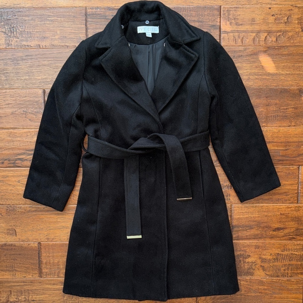 Ivy City Co Kids Mini Sloane Black Trench Peacoat with Belt, size 9/10